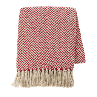 Red and Natural Herringbone Woven Throw