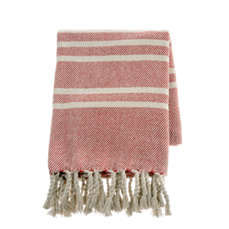 Red and Natural Stripe Woven Throw