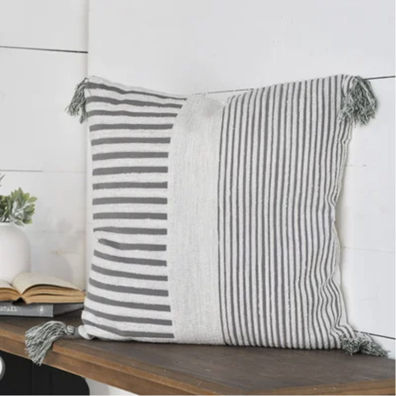 12x20" Grey/White Stripe Pillow