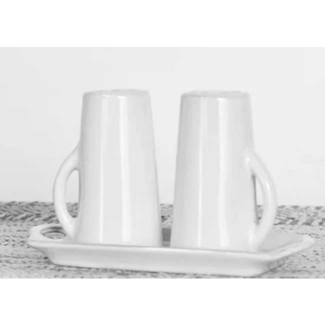 Salt & Pepper White Shakers with Tray