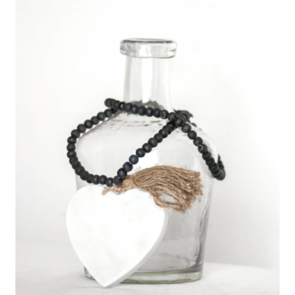 White Marble Heart with Beads