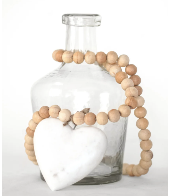 Cream Marble Heart with Beads 4"