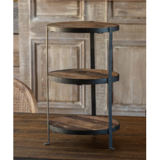 Three Tiered Iron & Rustic Wood Stand