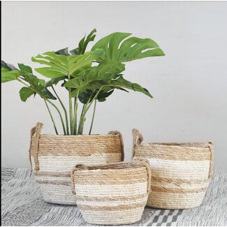 Stripe Straw Basket LG