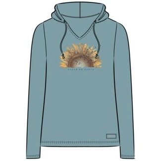 Life is Good Sunflower Dew Peace on Earth Long Sleeve Crusher-Lite Hooded Tee