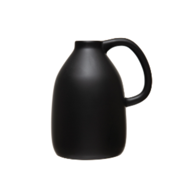 Ceramic Vase with Handle, Matte Black