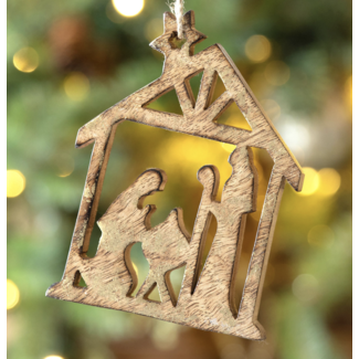 Wooden Carved Nativity Ornament LG