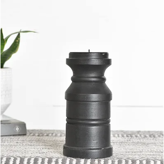 Wood Candle Holder - Black 7.9"