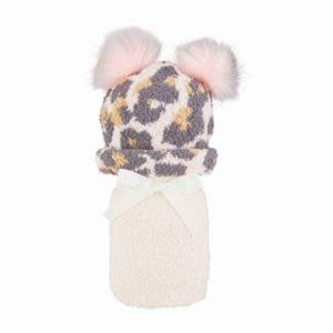 Leopard Blanket Hat Set w/ Blanket Ivory