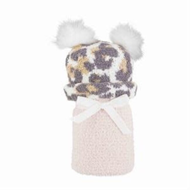 Leopard Blanket Hat Set w/ Blanket Pink