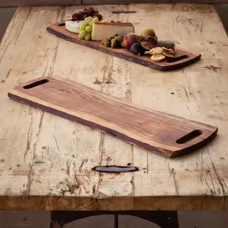Wooden Live Edge Serving Board with Handles 27.56”