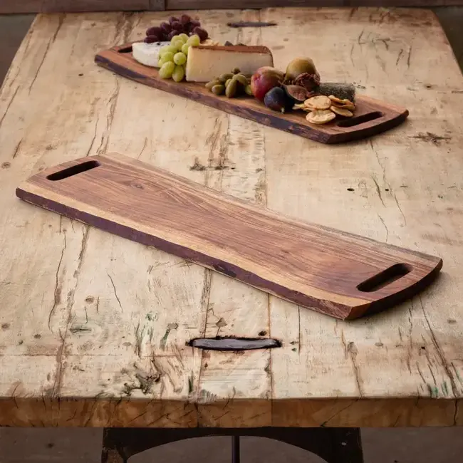 Wooden Live Edge Serving Board with Handles 27.56”