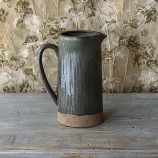 Aged Olive Tall Pitcher Vase