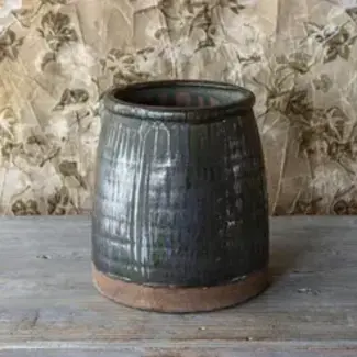 Aged Olive Butter Churn Vase