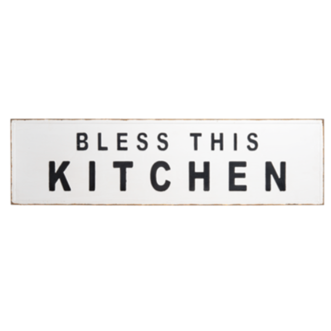 Bless This Kitchen White Sign