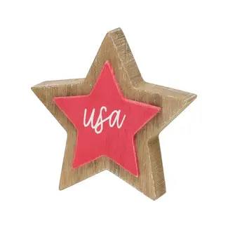 Red USA 3D Wood Star