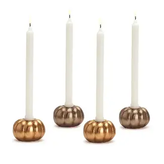 Two's Company Metallic Pumpkin Taper Candleholder