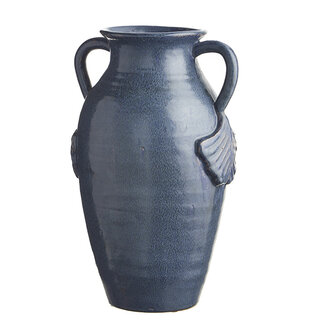 Reactive Glaze Blue Textured Handled Urn 14.75”