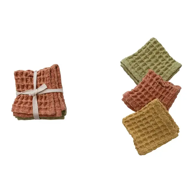 Cotton Waffle Tea Towel Set of 3- Assorted Pumpkin & Spice Colors