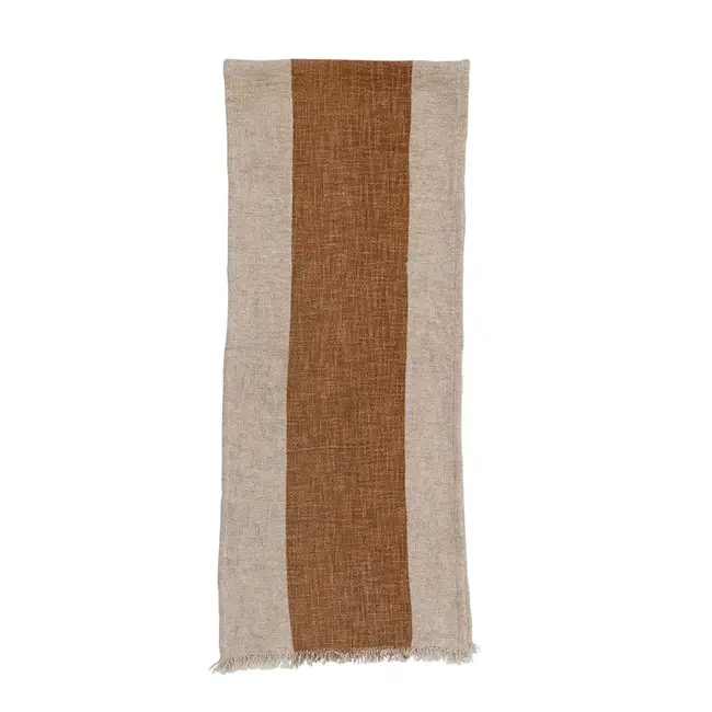 Cotton Linen Table Runner Natural & Brown Stripe