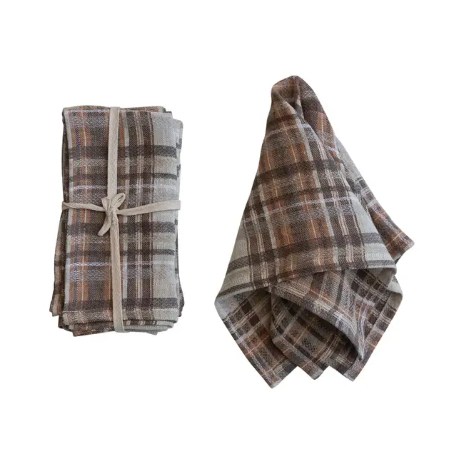 Multi Color Plaid Woven Linen Napkins Set of 4