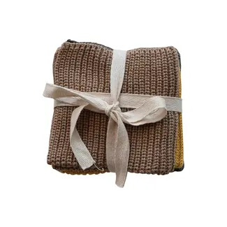 Cotton Knit Dish Cloth w/ Loop - Set of 3 Fall Colors