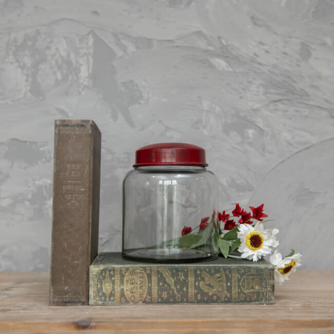 Clear Glass Jar w/ Red Lid 5.5”