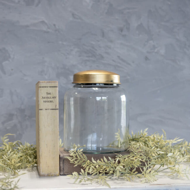Clear Glass Jar w/ Gold Lid 8”