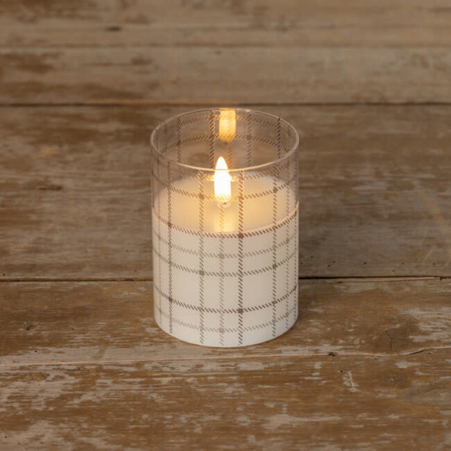 Andri Plaid Glass 3D Flame Candle 4” Flameless LED