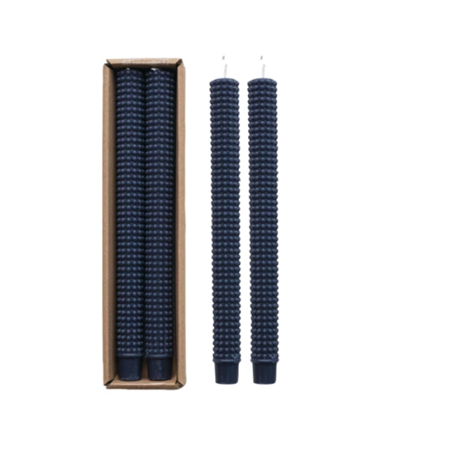 Unscented Hobnail Taper Candles in Box Set of 2 Navy