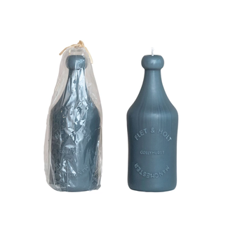 Unscented Embossed Vintage Bottle Shaped Candle, Teal