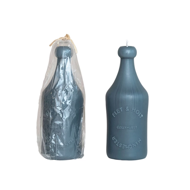 Unscented Embossed Vintage Bottle Shaped Candle, Teal