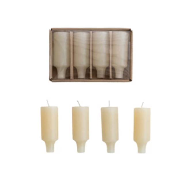 Unscented Bottle Taper Candles in Box Set of 4 Cream