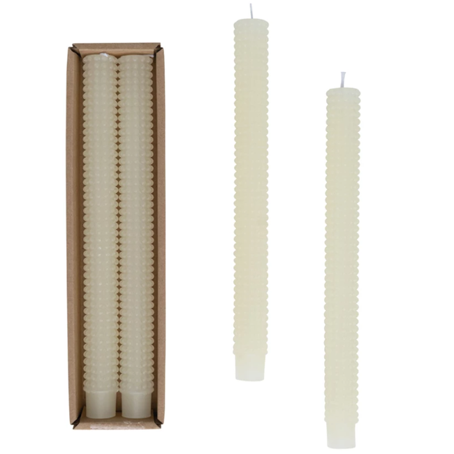 Unscented Hobnail Taper Candles in Box Set of 2 Cream
