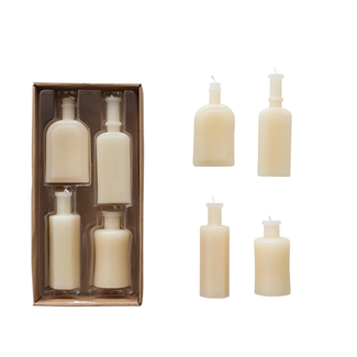 Unscented Vintage Bottle Shaped Candles, Set of 4 Cream