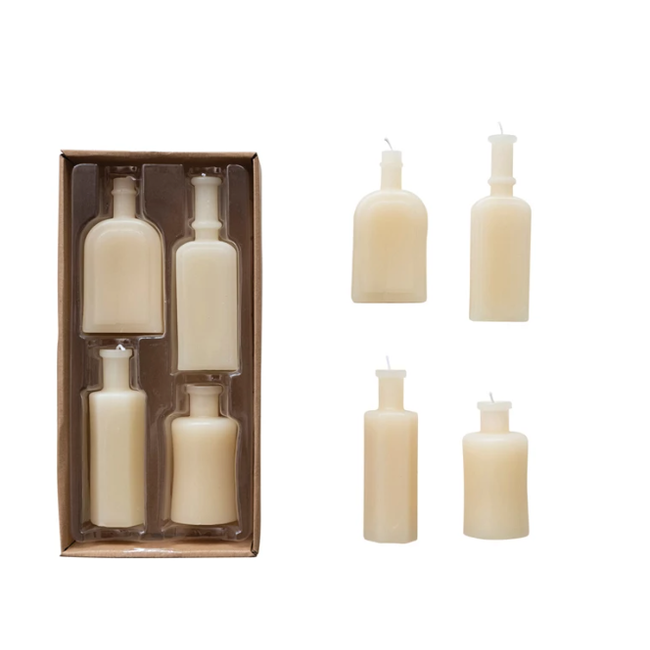 Unscented Vintage Bottle Shaped Candles, Set of 4 Cream