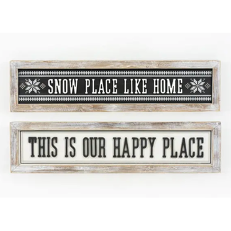 Snow / Happy Place Reversible Wood Framed Sign 37 x 9