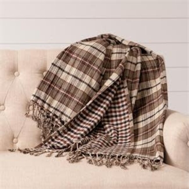 Brown Plaid Reversible Throw