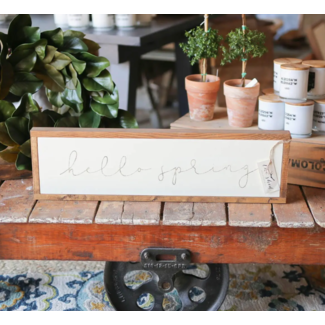 The Shed Interiors Hello Spring Wood Frame Sign White 9x30