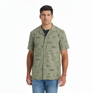 Life is Good Men's Fish Tackle Box Pattern Camp Shirt