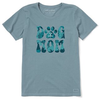 Life is Good Womens SS Groovy Tie Dye Dog Smoky Blue LG