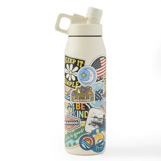 Life is Good Twist Top Bottle Layered Sticker Collage Sandstone White 32 oz