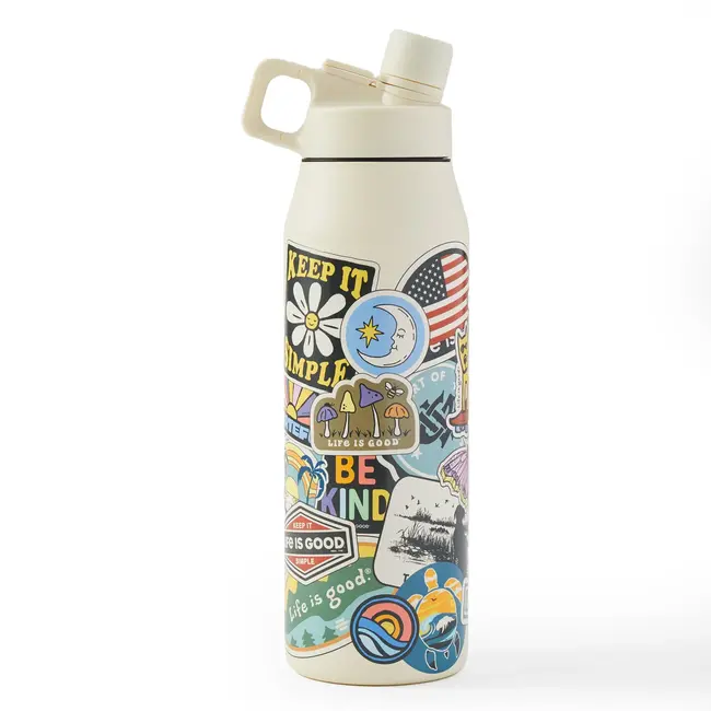 Twist Top Bottle Layered Sticker Collage Sandstone White 32 oz