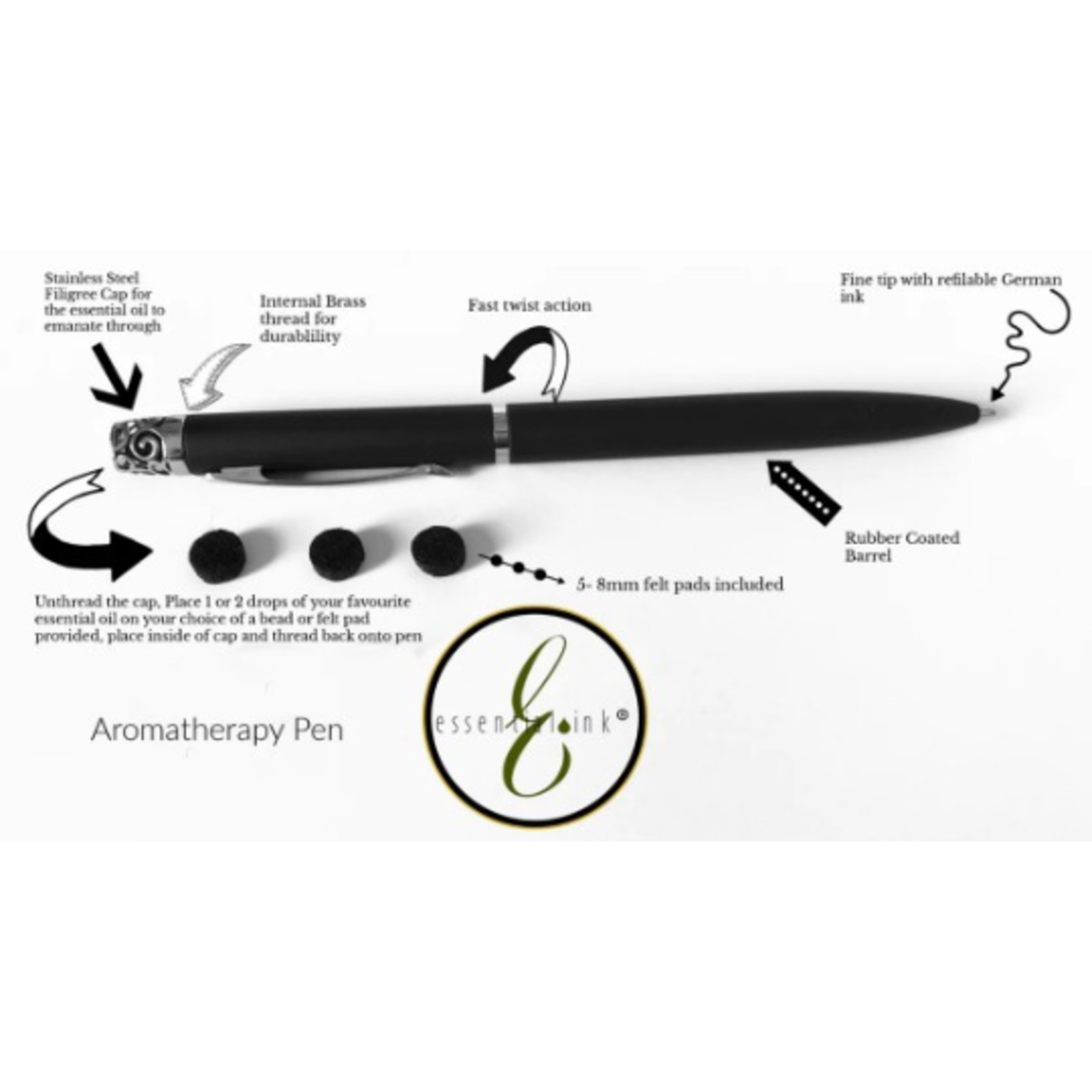 Aromatherapy Ball Point Pen Diffuser Black