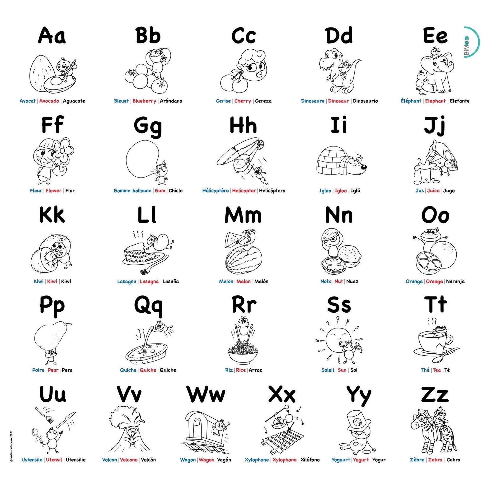Bimoo Nappe multilingue à colorier alphabet - 45X45