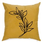 Attitude Import Coussin jaune a motif  feuillage noir