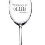 La Maison du Bar Verre gravé 20 oz - Ma patience - Vin