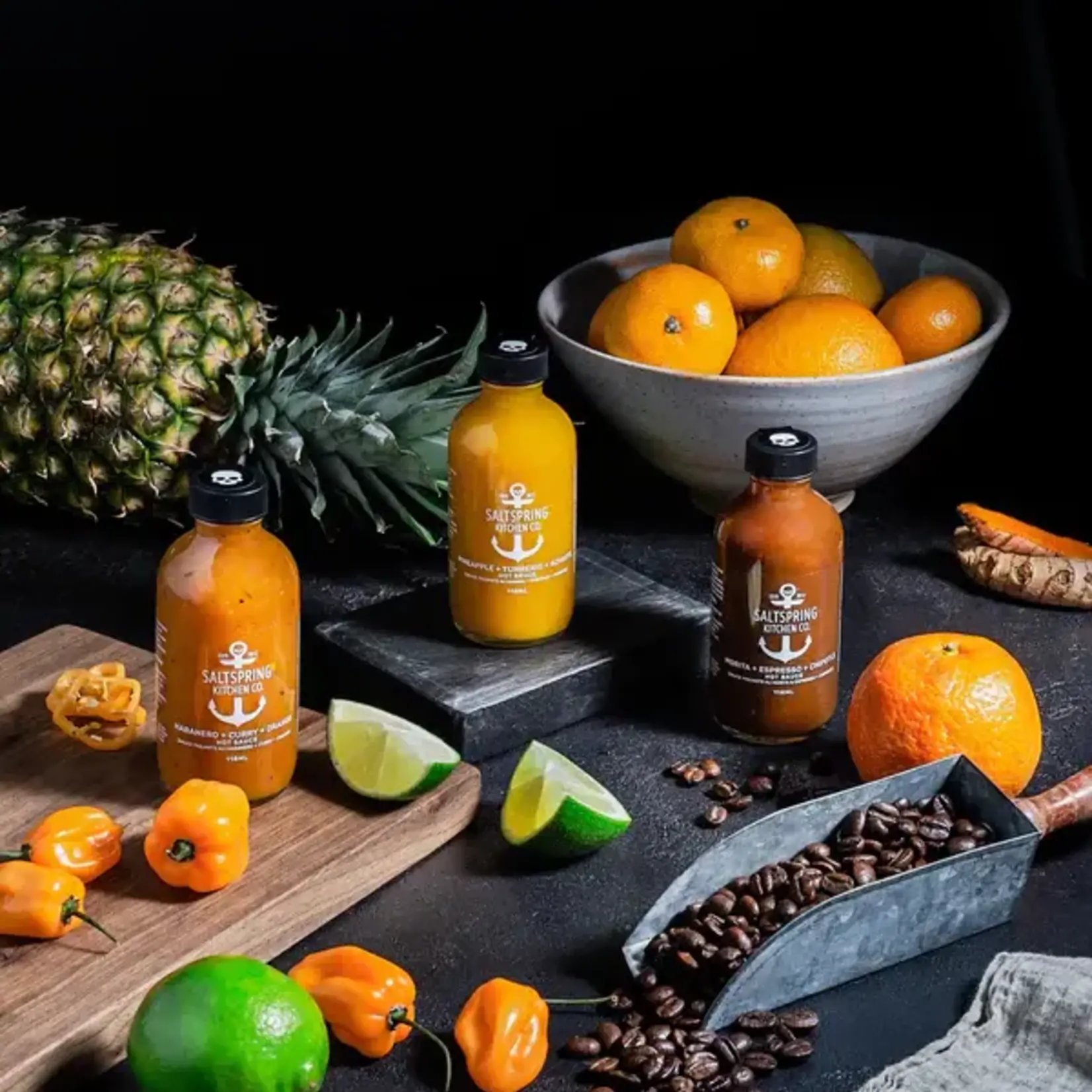 SaltSpring Kitchen ltd Collection hot sauce  - Habanero, Morita et Ananas