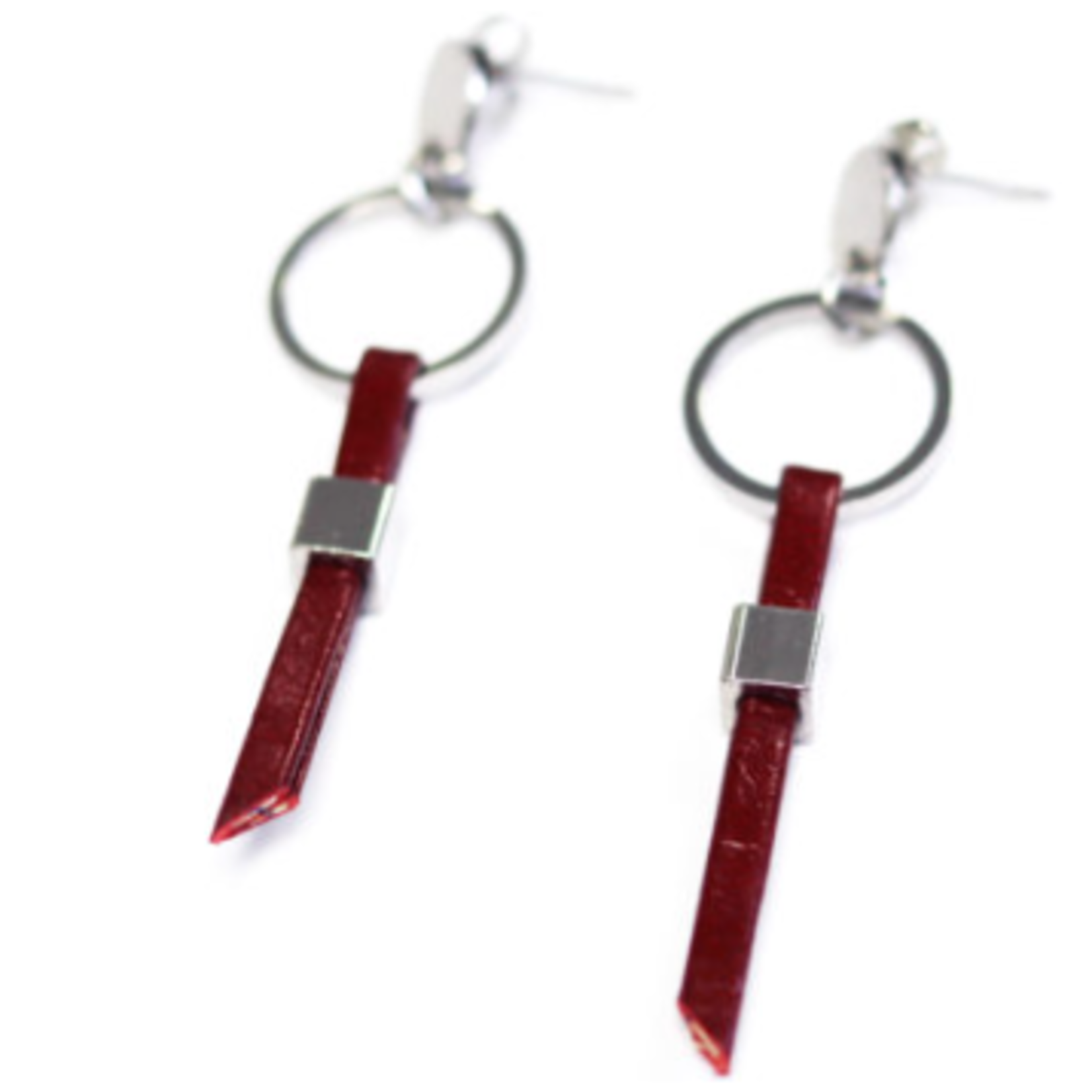 CRÉART Boucles d'oreilles Lara avec cuir - Rouges