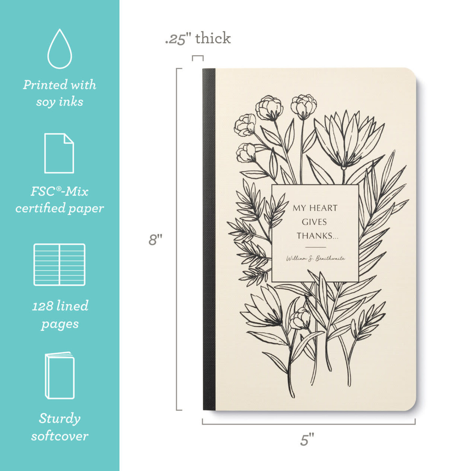 Compendium Petit cahier de note - “My heart gives thanks…” —William S. Braithwaite